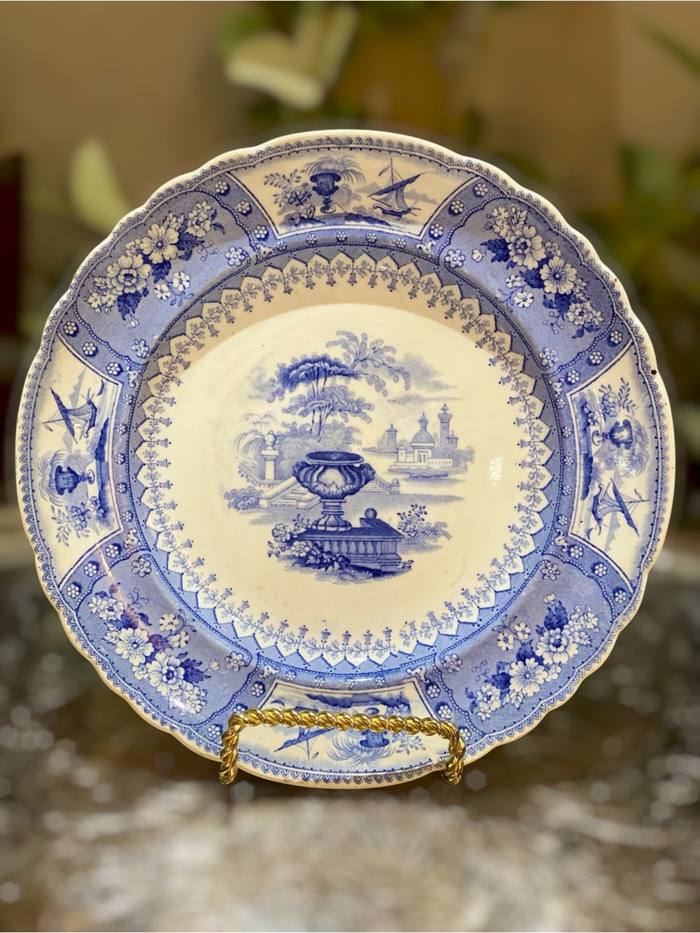 Antique c1830 T Mayer Longport Canova Pattern Blue White Transferware Plate